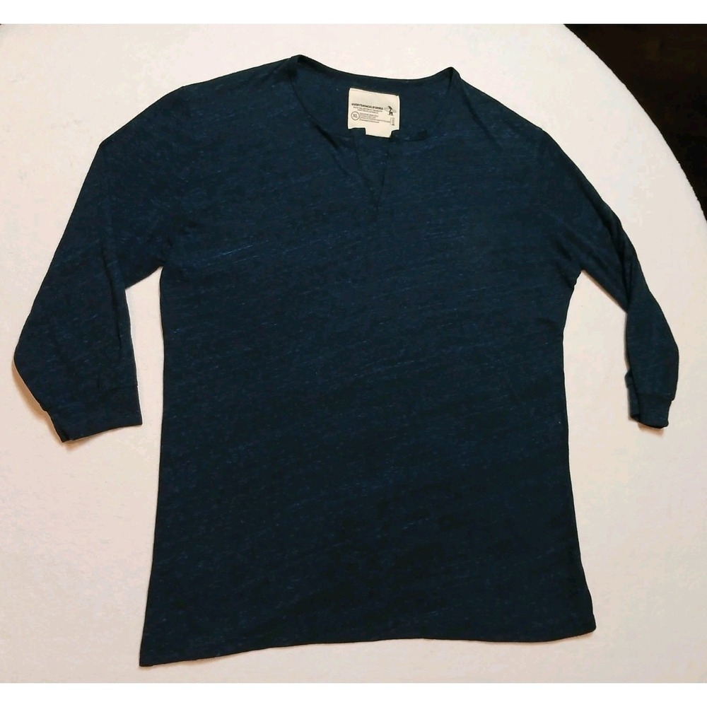 Everyday California Mens XL Shirt Long Sleeve V-Neck Henley Heather Navy Blue